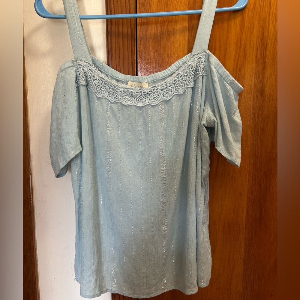 Chenault Blue Crochet Trim Top
